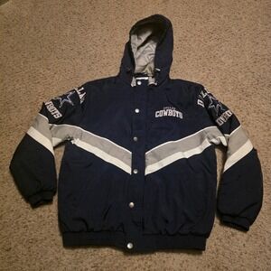 Vintage Dallas Cowboys Starter Jacket Mens XL Navy Blue Puffer Hooded NFL Coat